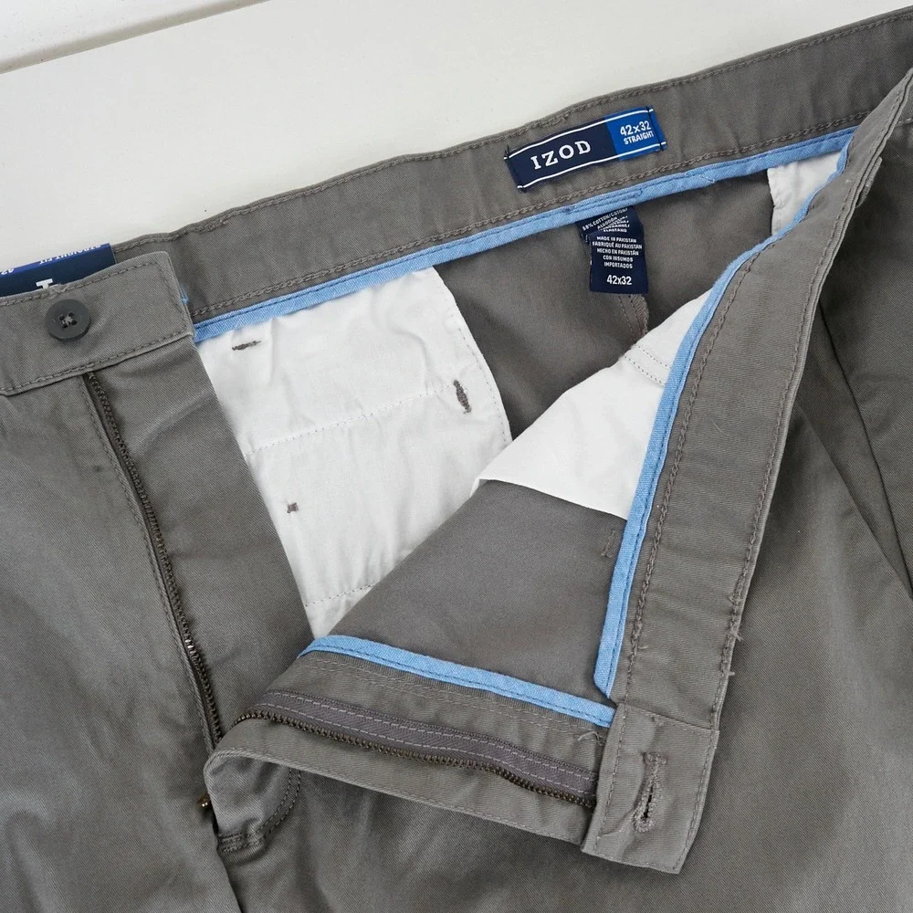 IZOD Performance Stretch Pants Mens 42x32 Grey Straight Smoked Pearl - Picture 9 of 15